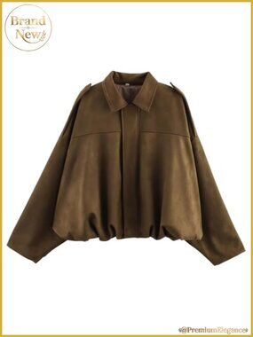 Faux Suede Bomber Jacket Womens Oversized Streetwear Pilot Coat